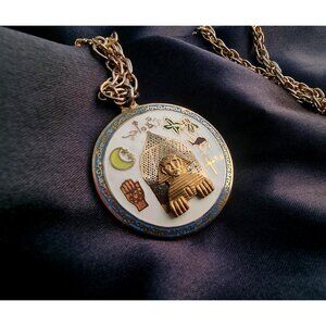 Vintage Egyptian Omens of Life In Original Box Pendant Necklace